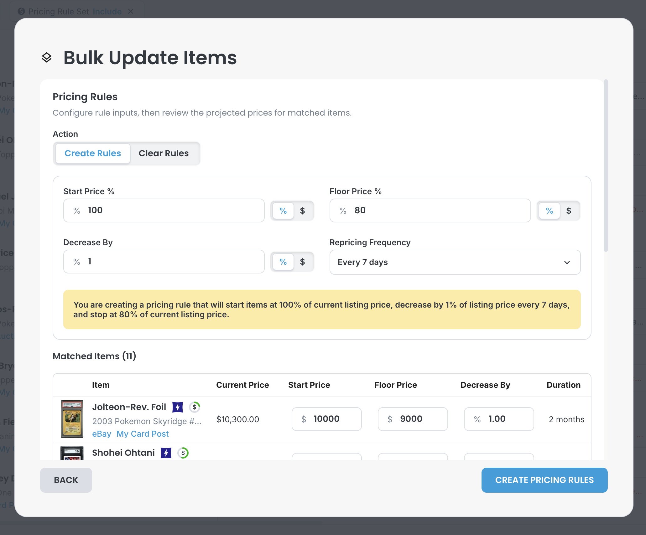 Create pricing rules in bulk